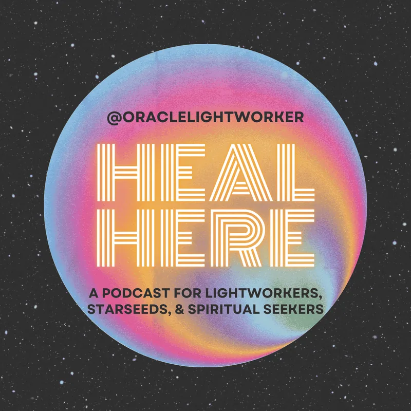 Heal Here podcast cover with a rainbow globe and star field